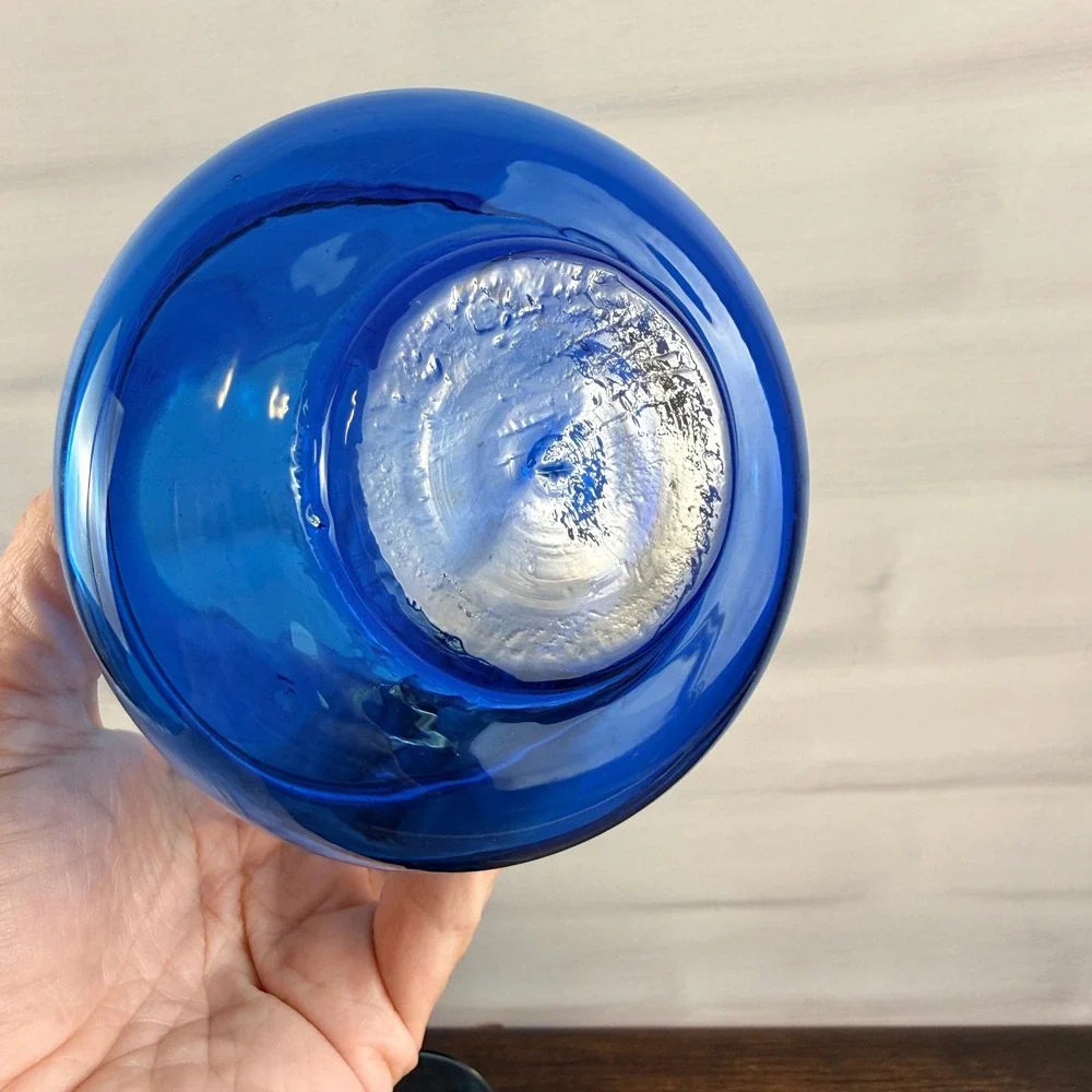 Cobalt Blue Hand Blown Glass Tumblers Scandi Modern MCM Barware Set of 6